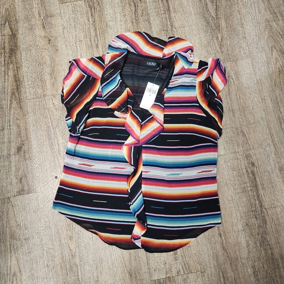 NWT Lauren Ralph Lauren Plus Size M Stripe Print Short Flutter Blouse Top - Picture 9 of 13